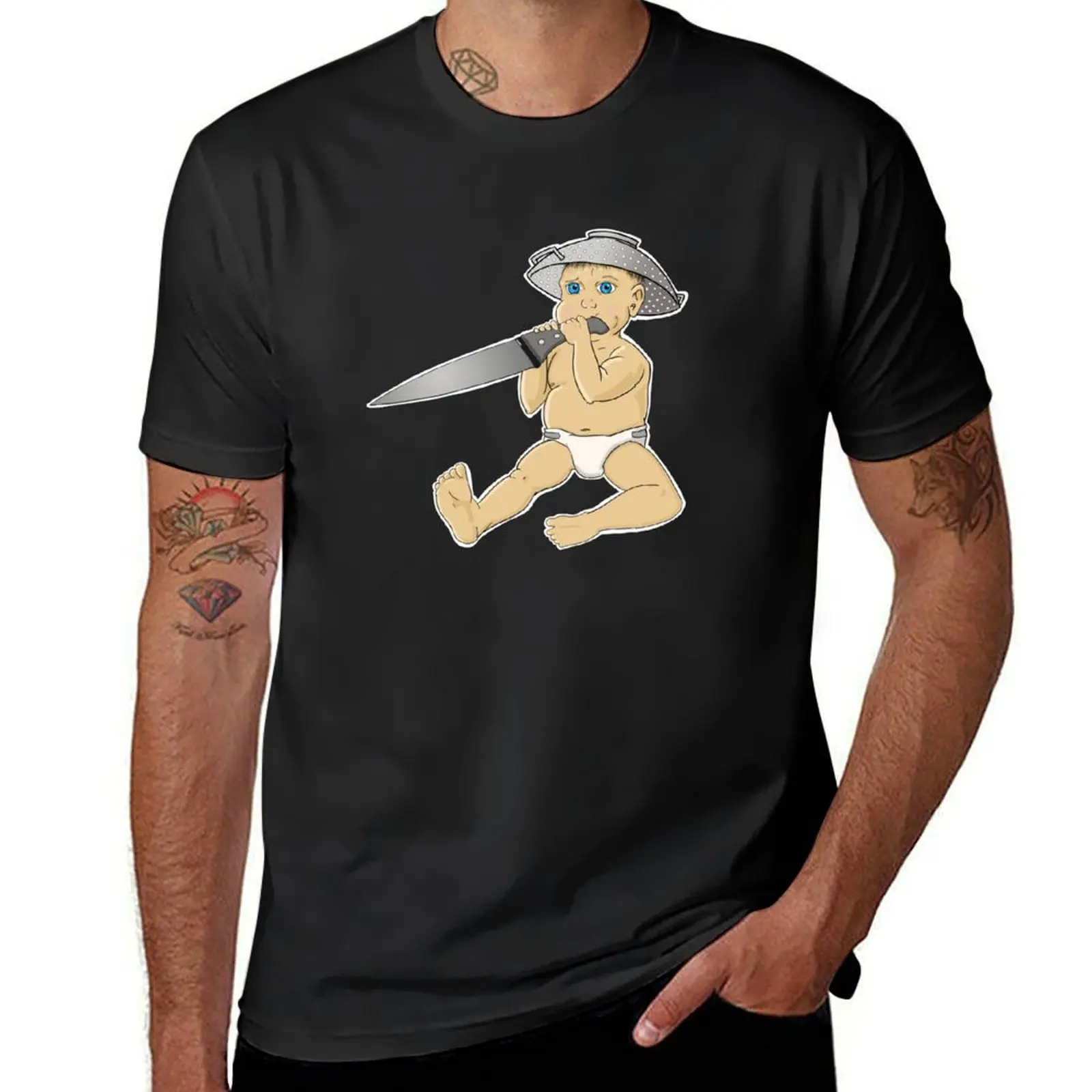 Baby with a Knife T-Shirt blanks summer top Short sleeve tee men