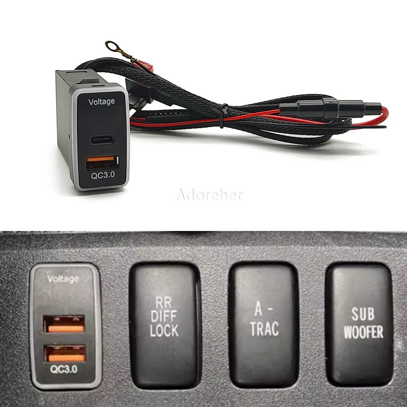 Quick Charger TYPE-C PD QC3.0 Interface Dual Socket Port Charger Using For Tacoma Land Cruiser Reiz Hilux Prado 120 FJ CRUISE