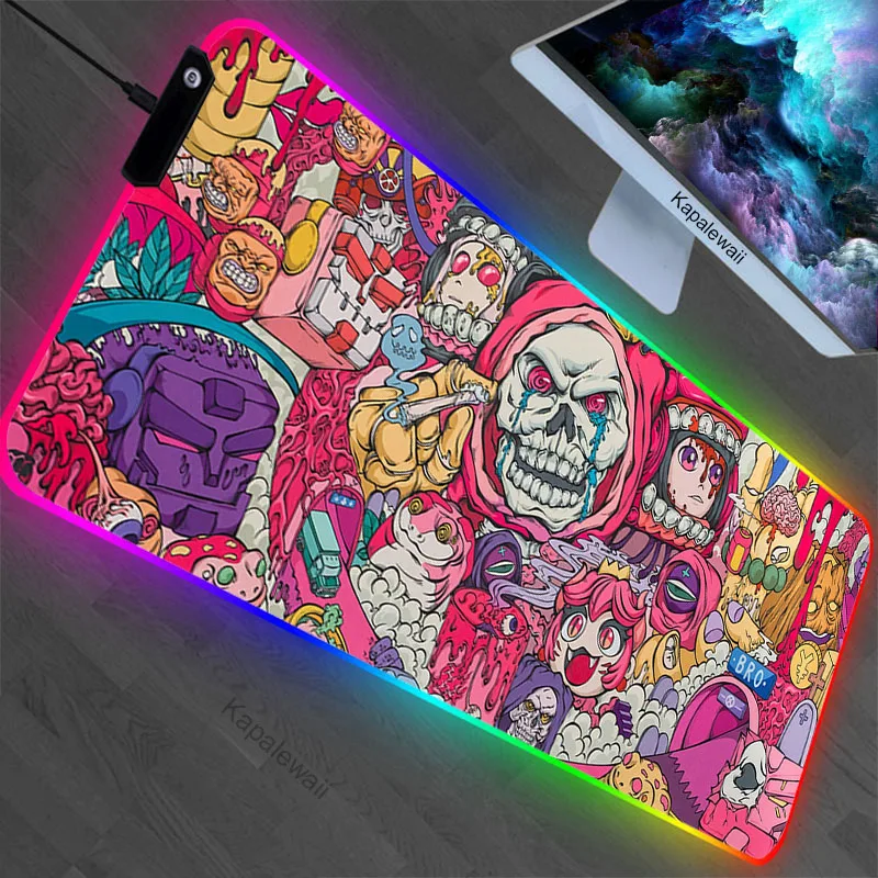 Anime Skull RGB Gaming Mouse Pad LED Light Large Mouse Mat XXL Keyboard Carpet Backlight Mousepad PC Gamer Laptop Desk Mat 90x40