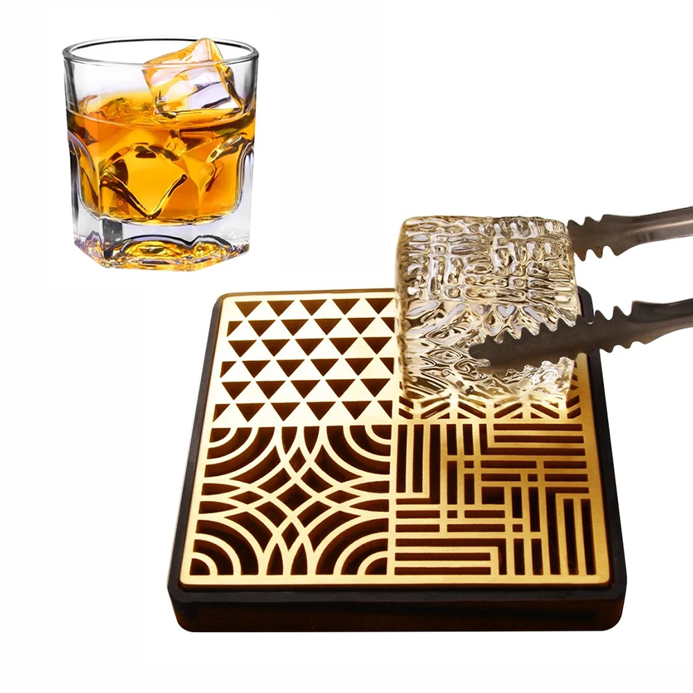 food grade brass ice cube stamp mold ice cube design plate ice printing bar bartender whisky pressionando stamping square tray 110x110 mm 01