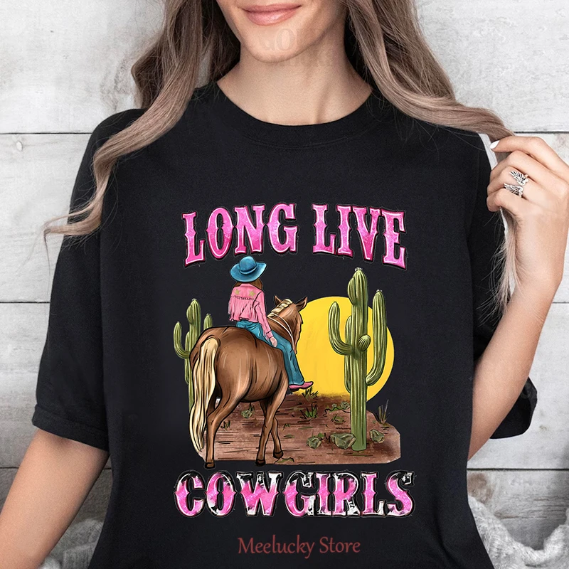 Long live Cowgirls letter print pattern Summer women's refreshing and cool top, pure cotton short sleeved top