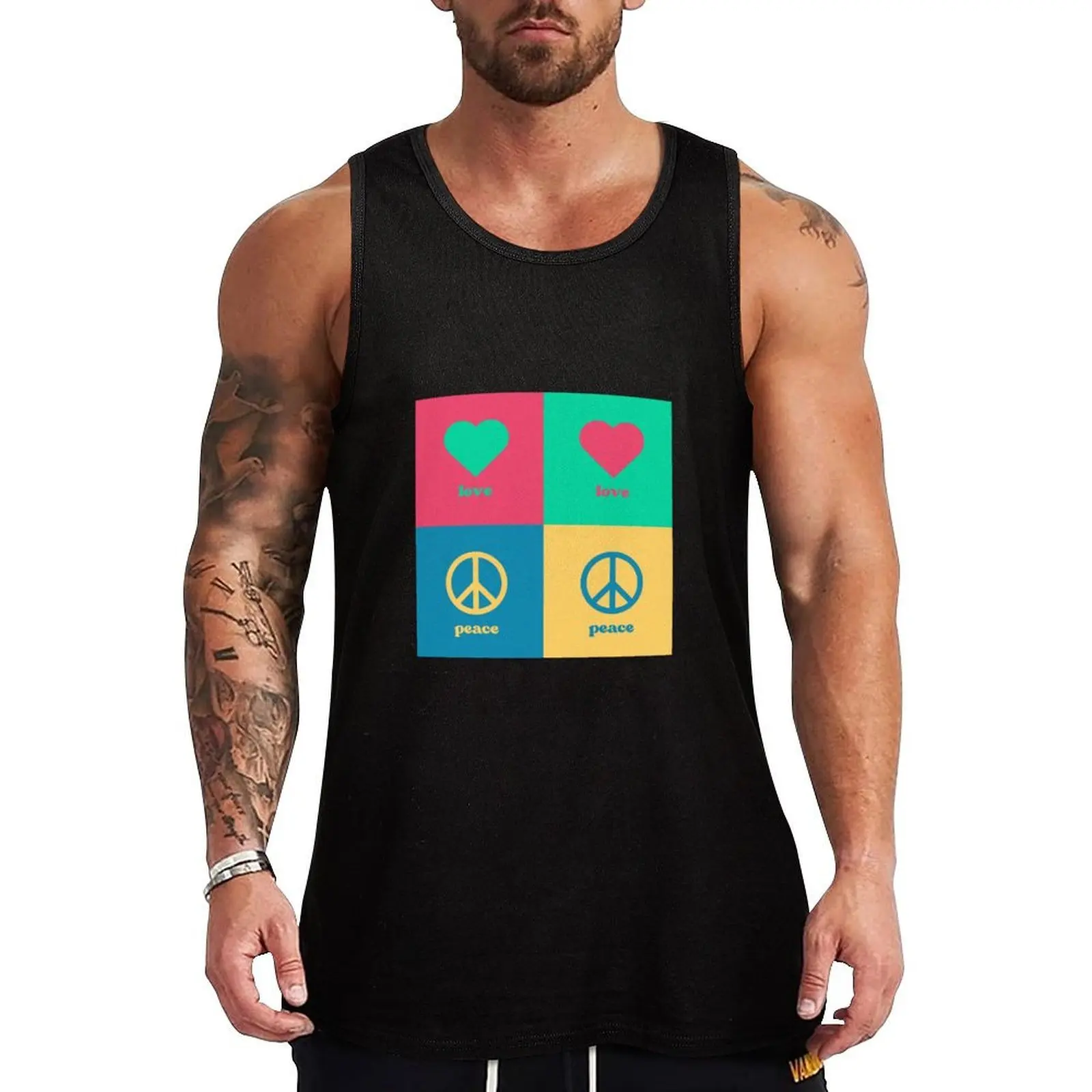 

love love peace peace Tank Top Novelty Print Tank Top Casual Graphic Sleeveless Tee