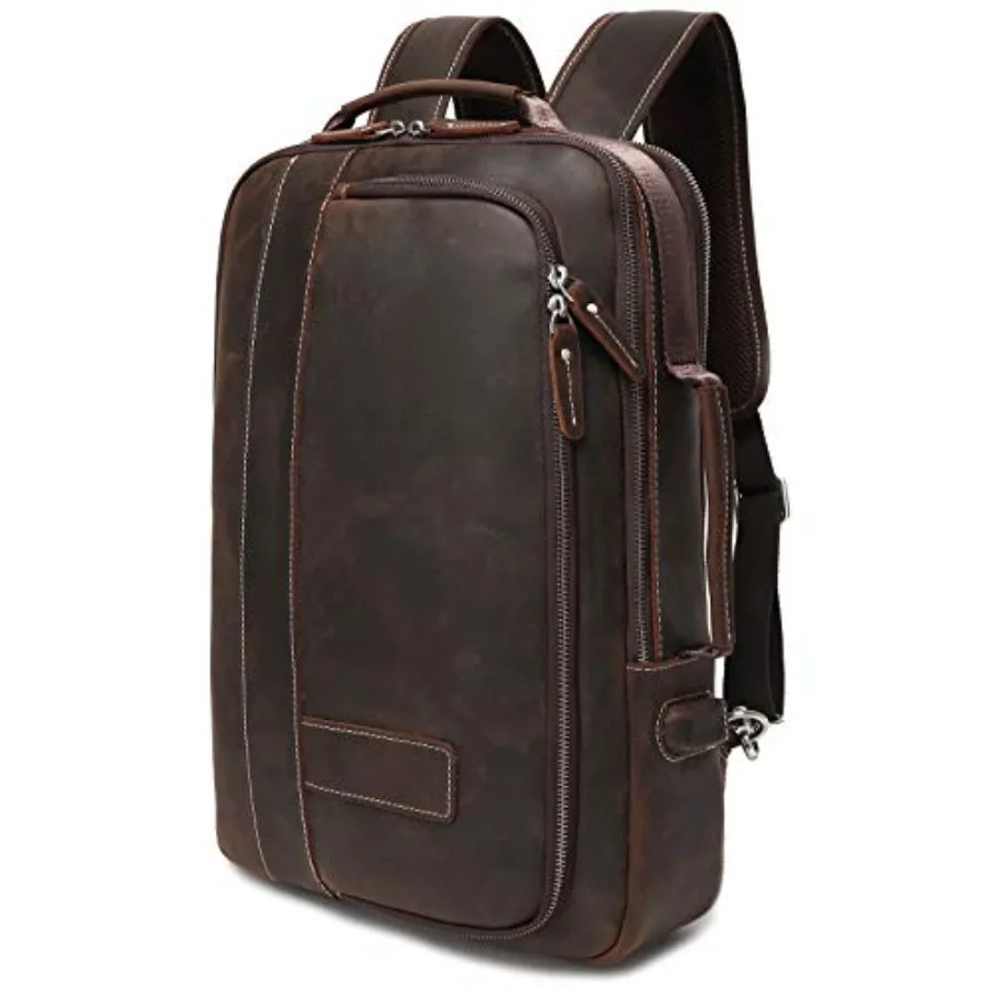 

Мужской кожаный рюкзак-трансформер для ноутбука 15.6 дюймов, коричневый, с прочной конструкцией и отделением для спа-аксессуаров