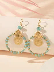 2025 New Beaded Round Drop Earrings For Women Crystal Mixed Round Circle Earring Hollow Cutout Dangle Christmas Jewelry Gift