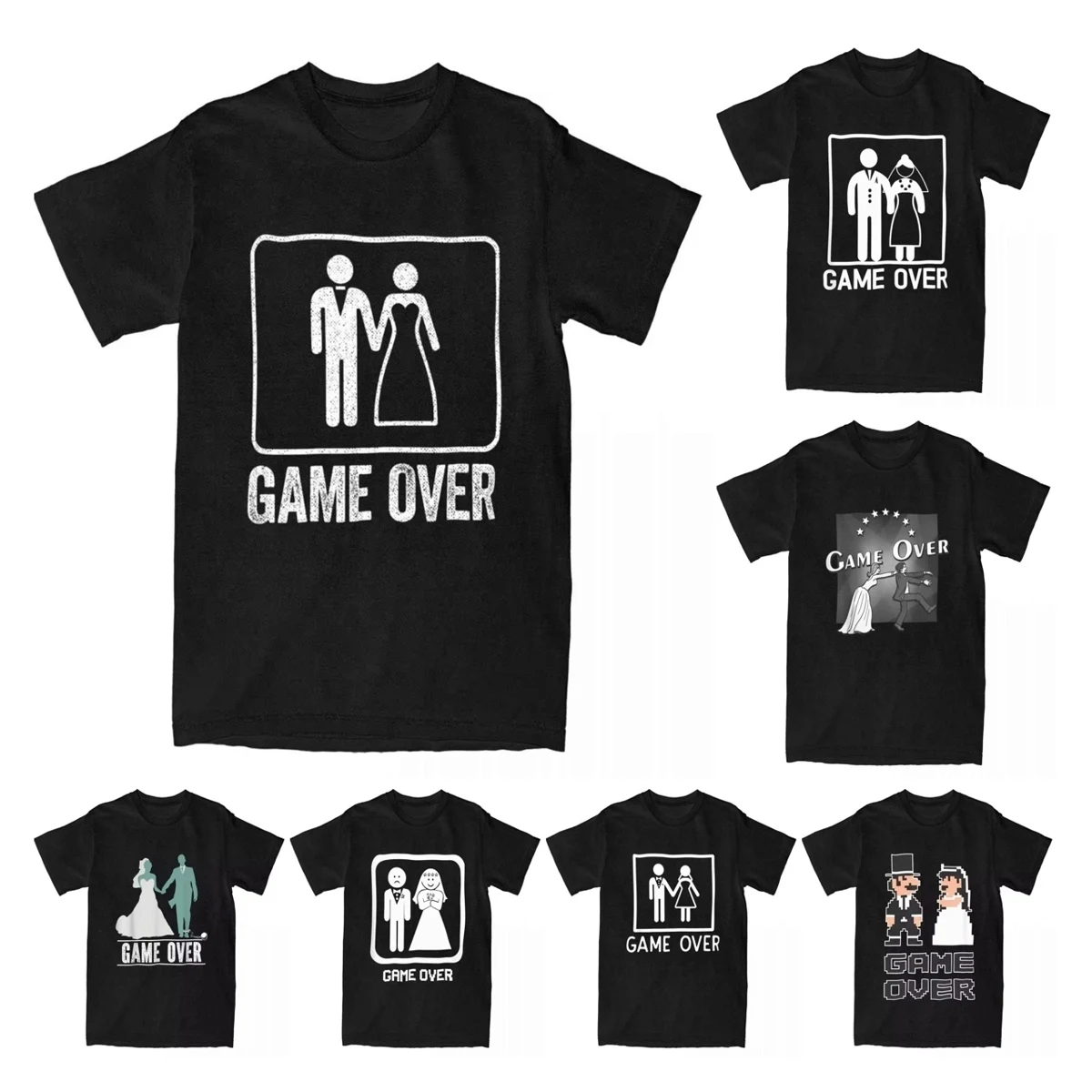 Game Over Funny Wedding Men Bachelor Party Men T Shirts Vintage Tees Married Groomsman Humor Groom T-Shirt Cotton Adult Tops