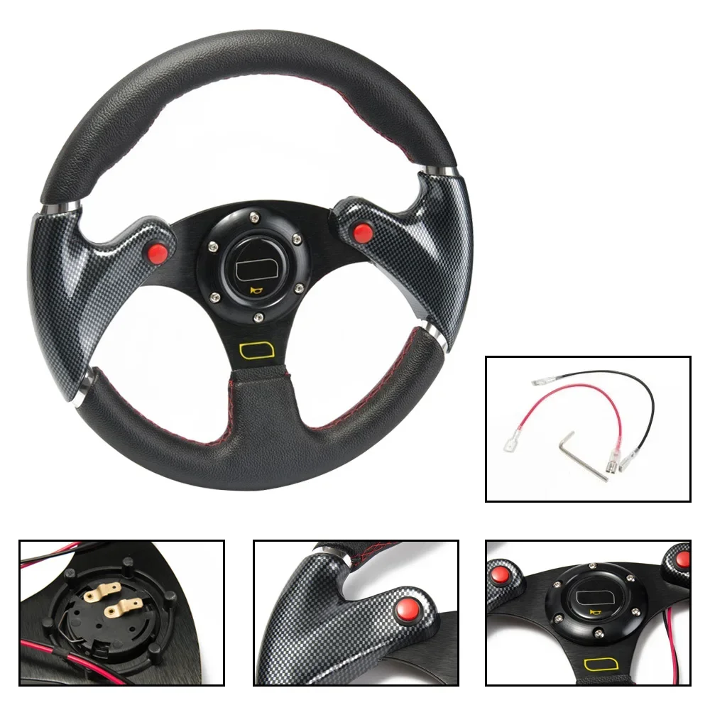 

13-дюймовый гоночный руль из углеродного волокна — спортивное колесо с плоским дном 320 мм и звуковой кнопкой для универсальной посадки