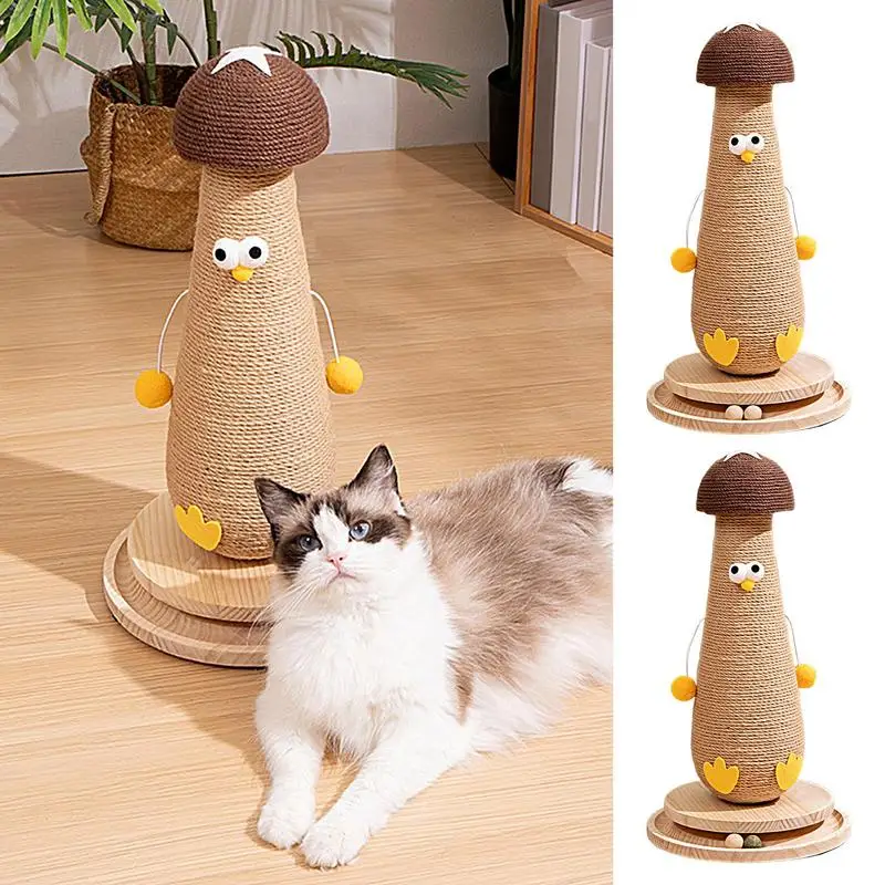 

Cat Mushroom Scratching Post Pet Cat Toy Solid Wood Cat Turntable Funny Cat Stick BallDurable Sisal Scratching Board Cat Supply