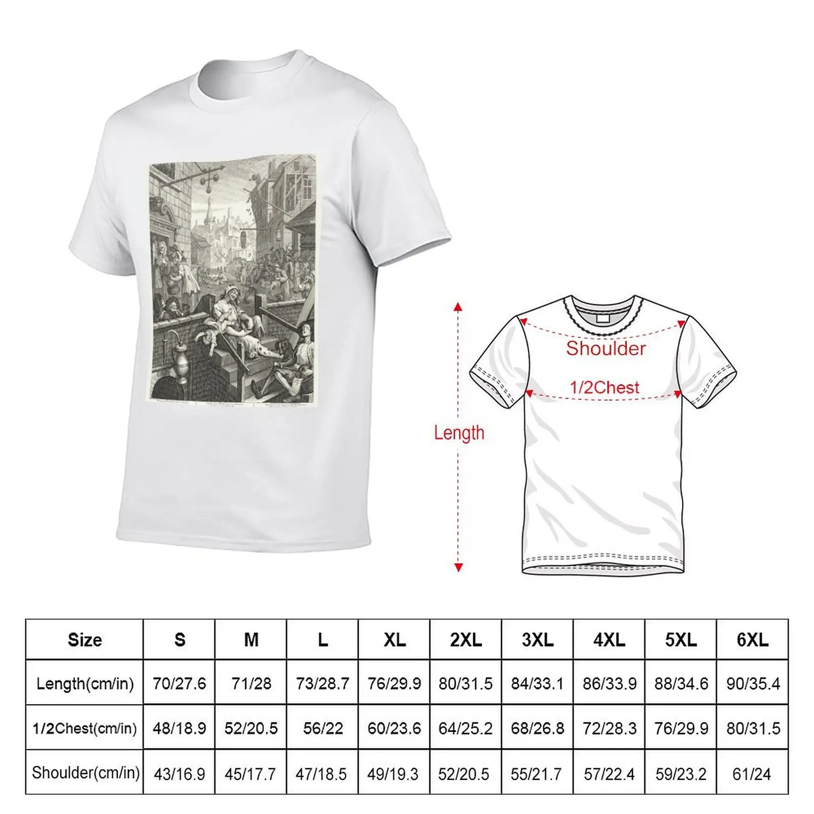 Gin Lane - William Hogarth (1697-1764) - 18th century engraving print T-Shirt Art Pattern Printed Casual Top
