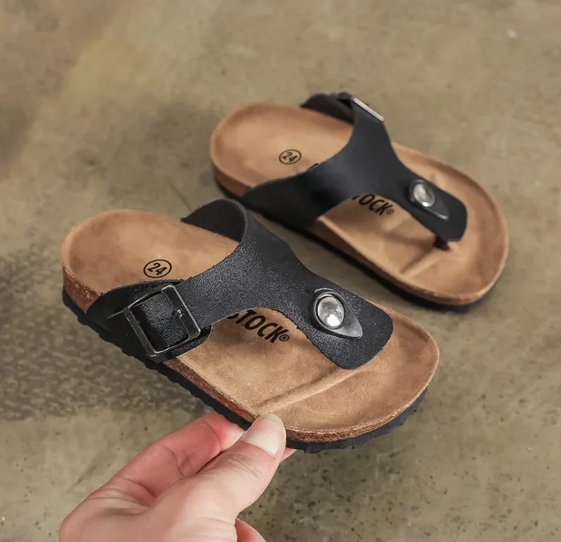 Children Shoes Boys Slippers Summer New Cork Flip-flops Girls Outdoor Beach Sandals Soft Sole Anti-Slip Kids Casual Slippers