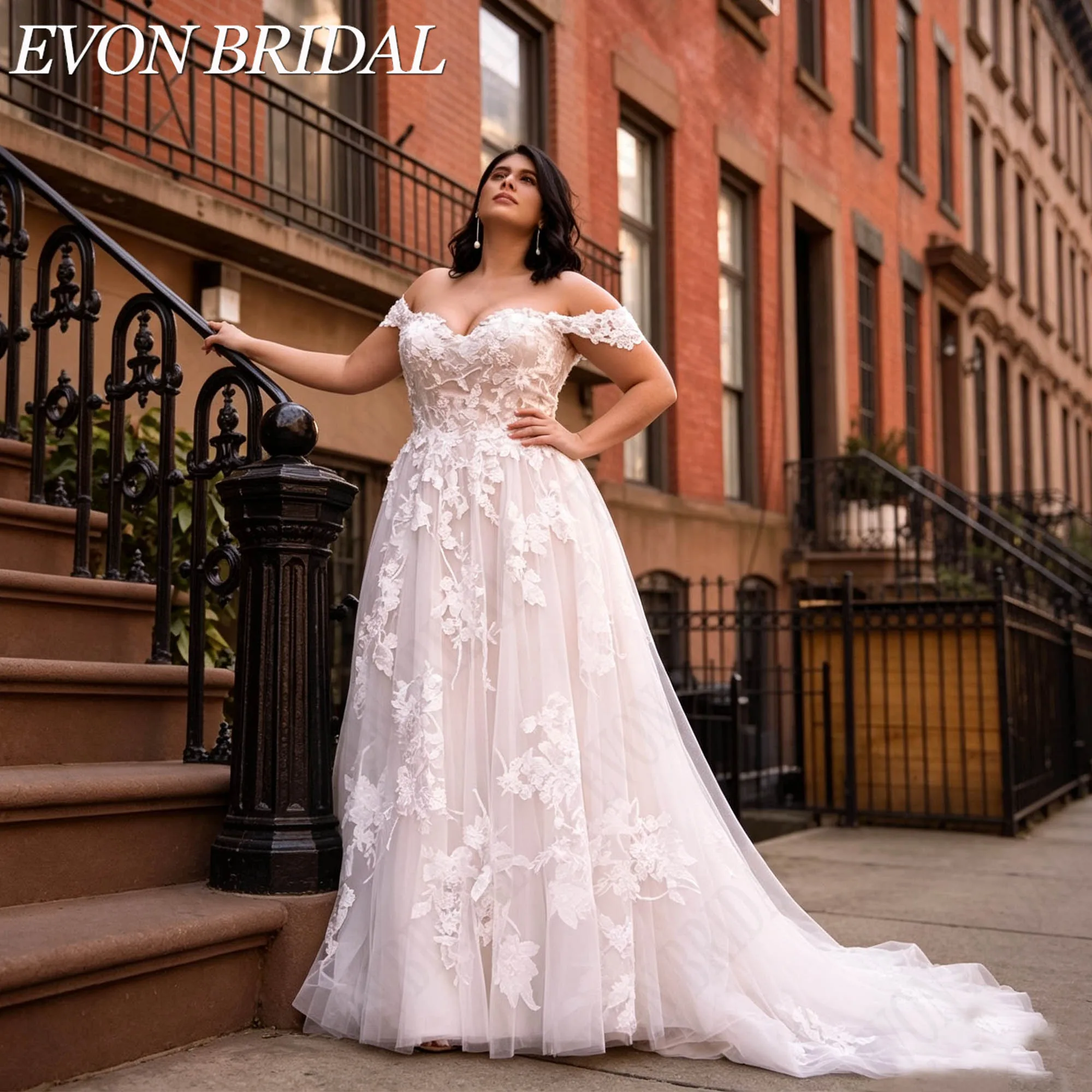 EVON BRIDAL Plus Size Off The Shoulder Bridal Dress Backless A-Line Wedding Gown Elegant Sweetheart Robe De Mariée Customized