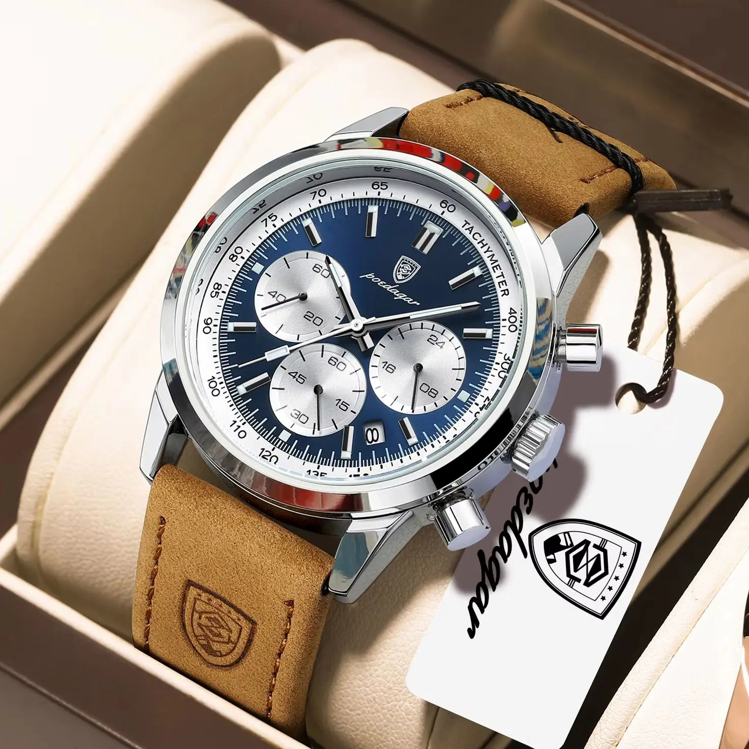 POEDAGAR Top Brand Men's Quartz Watch Waterproof Luminous Chronograph Military Male Clock Luxury Fashion Leather Watches For Men