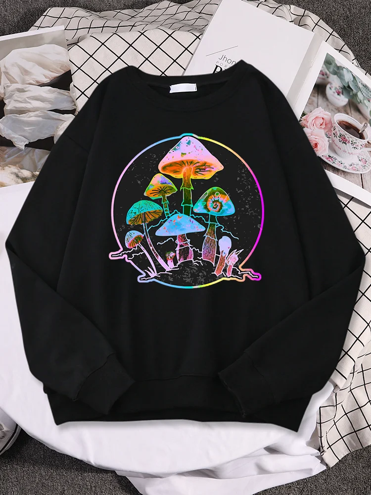 Garden of Shrooms Colorful Neon Style Fashion Street Printed Womens Clothing Creativity Autumn Fleece Sweatshirt Woman Hoodies