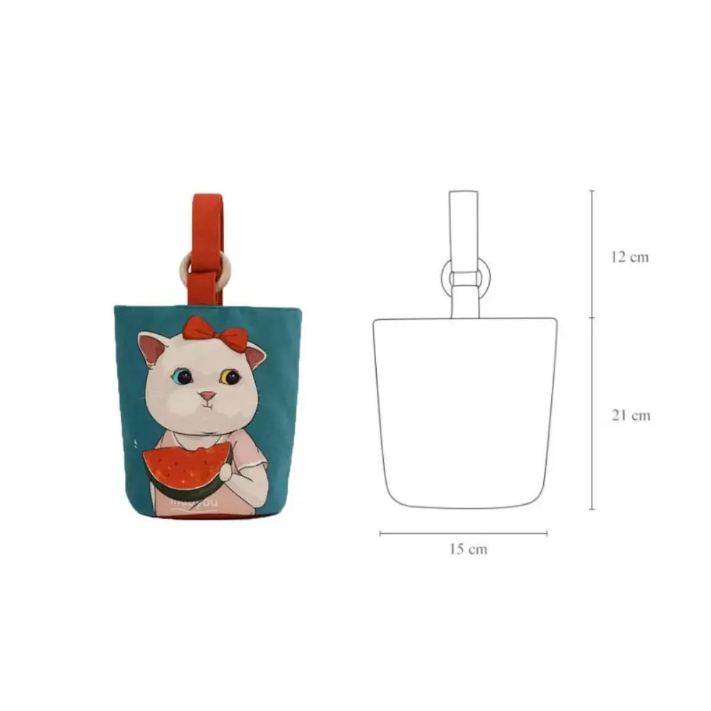 Cartoon Printed Lovely Cat Bucket Bag New Canva Large Capacity Cylinder Bags Portable Handbag