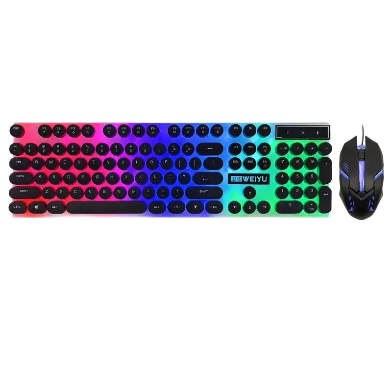 WYT10  Gaming Keyboard Punk Keycap 104 Keys Computer Keyboard Wired Gaming Keyboards RGB Backlit For Desktop Russian Sticker