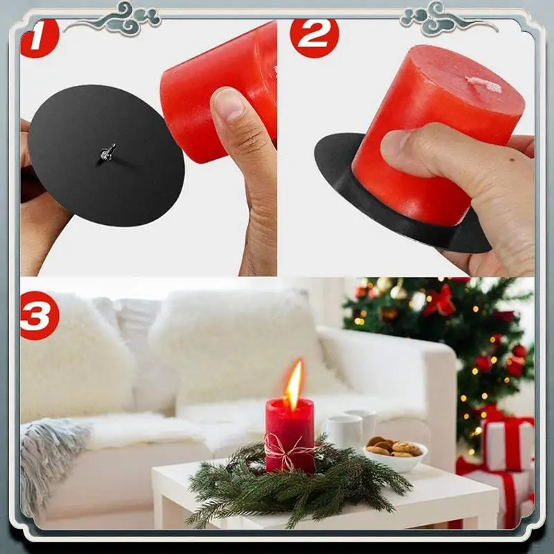 Tempat Lilin AC76-Wreath, Tempat Lilin Advent 8 Cm, Tempat Lilin Logam, Piring Lilin Natal Dengan Penyangga 40Pcs Hitam
