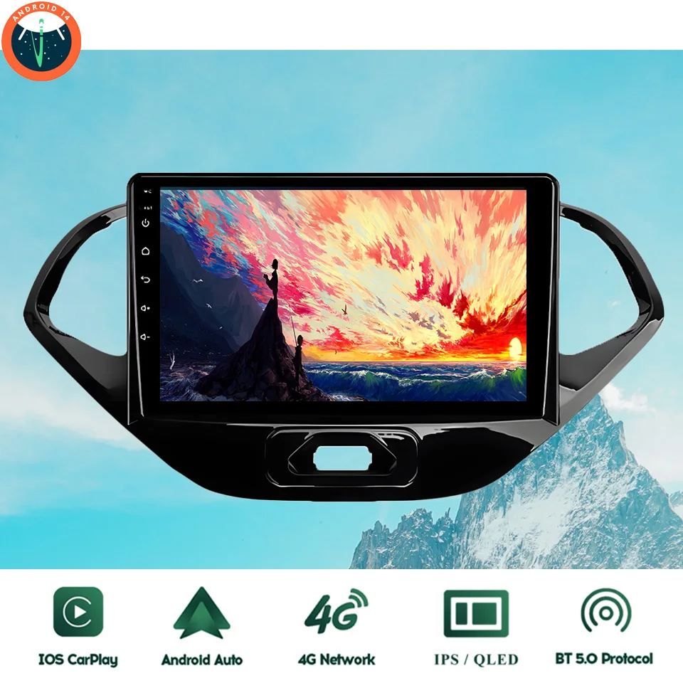 9‘’ QLED Android 14 8G Ram Car GPS Navi Music Video Multimedia Player For Ford Figo 2015 - 2018 Auto Stereo Head Unit Carplay