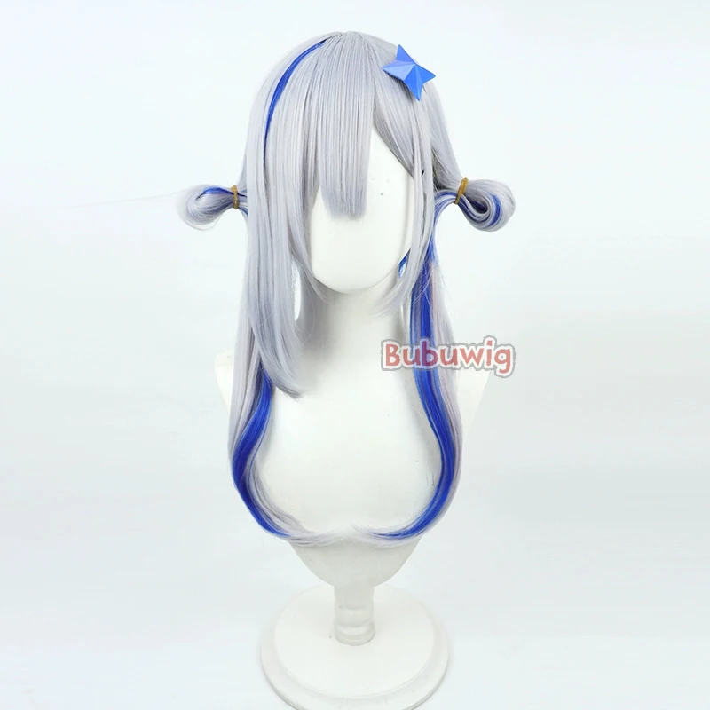 Bubuwig Synthetic Hair Amane Kanata Cosplay Wigs Virtual YouTuber Amane Kanata 60cm Silver White Mixed Blue Wig Heat Resistant