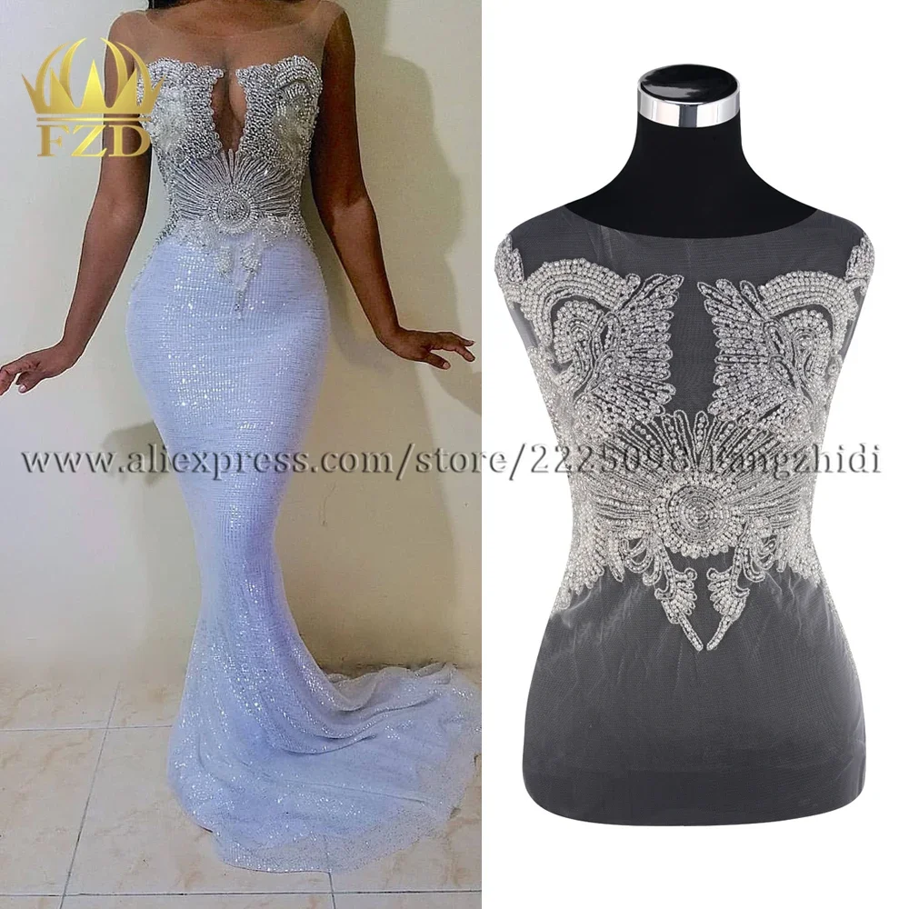 

FZD 1 PIECE Elegant Clear Crystal Stone Patches and Rhinestone Crystal Pearls for Wedding Dresses DIY Decorative Clothes
