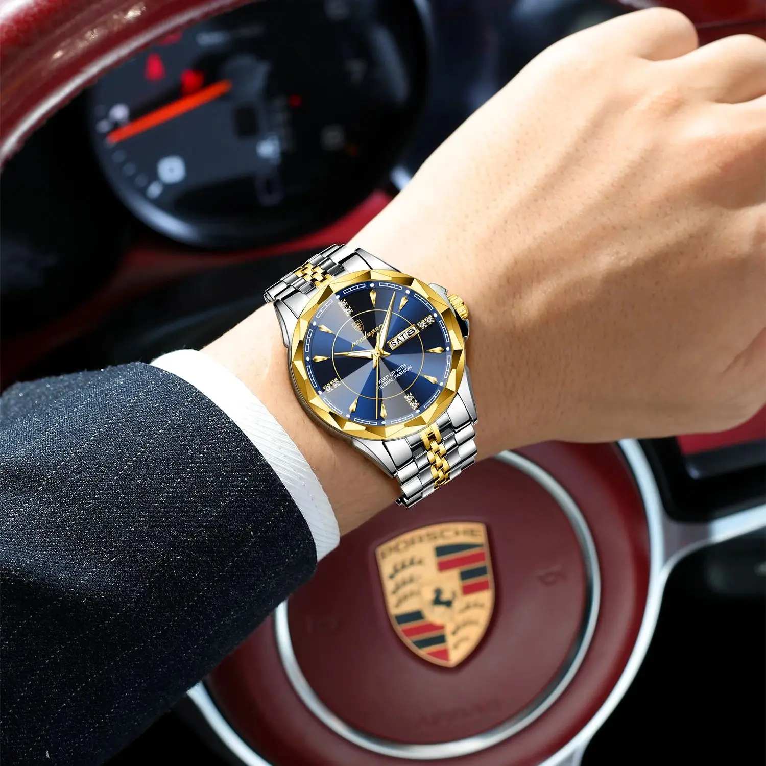 POEDAGAR ساعة رجالية عصرية فاخرة للأعمال مقاومة للماء مضيئة للتاريخ الأسبوع ساعات رجالية كوارتز من الفولاذ المقاوم للصدأ ساعة يد رجالية #5