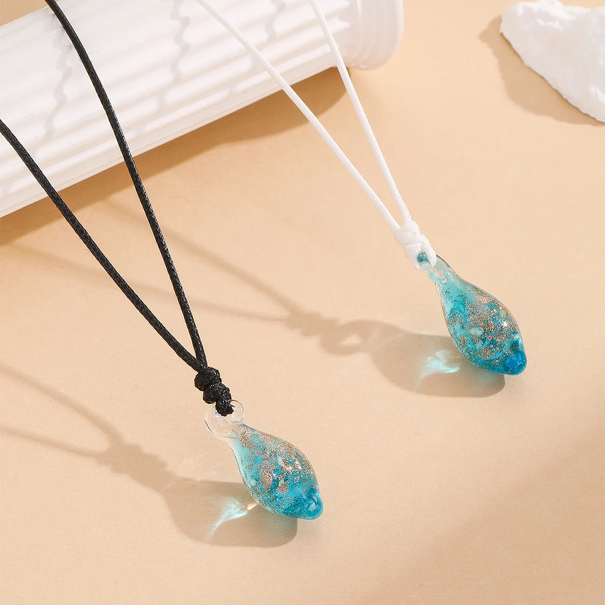 Water Drop Styling Luminous Glazed Bead Couple Necklace 2 Pieces Woven Fashion Accessories