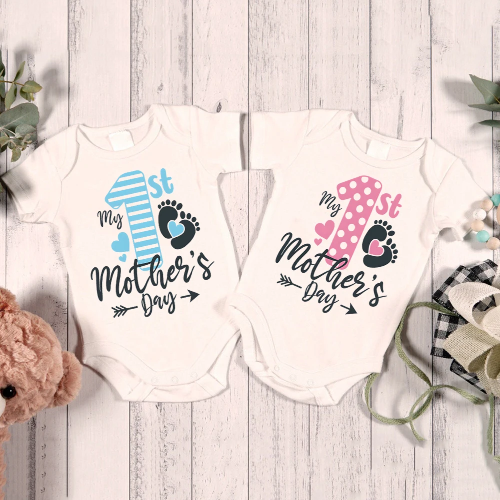 Mothers Day Boy Girl Baby Romper My First Mother's Day Print Infant Bodysuit Short Sleeve Casual Jumpsuit Baby Summer Clothes