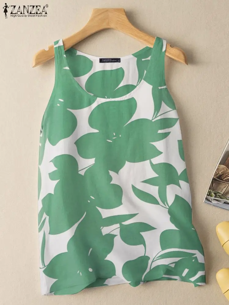 ZANZEA Summer Bohemian Tanks Tops Women Sleeveless Blouse Vintage Holiday Beach Blusas Chemise Female Casual Loose Party Shirt