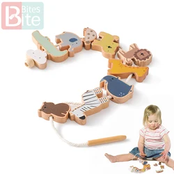 Montessori Animal Threading Toys Baby Wooden Finger Exercise Toys Blocks Combination Toy Educational Children Toys for Kids Gift