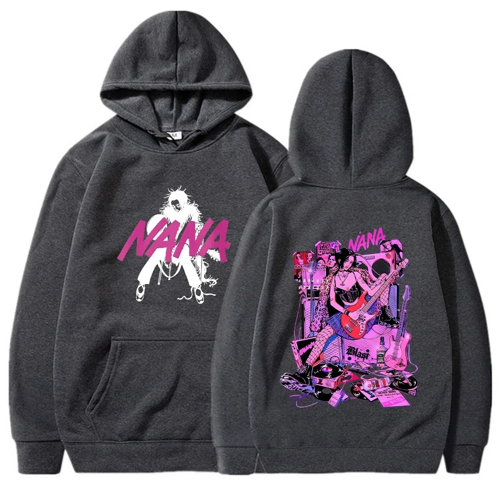 y2k clothes Male and female Nana printed hooded sweatshirt long sleeved sweatshirt retro style Y2K Harajuku aesthetic neutral