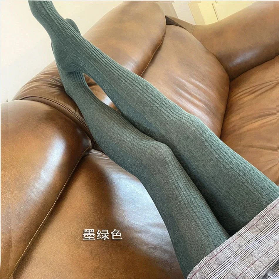 300D Vertical Stripe Jacquard Snowflake Pantyhose Women\'s Knitted Bottoming Socks Autumn Winter Retro Cotton Blend Tights Women