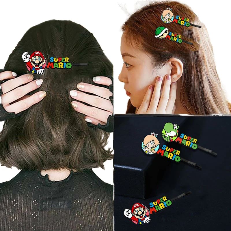 New Super Mario Hair Pin Cartoon Anime Figure Bobby Pin Girls Jewelry Accessories for Women Cosplay Kids Birthday Gifts