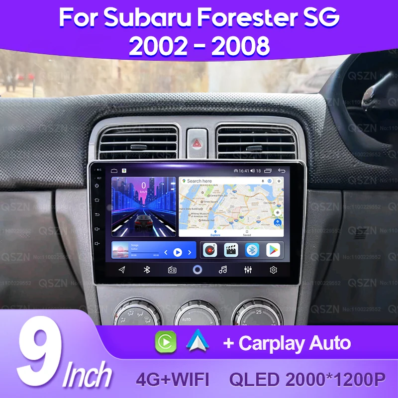 QSZN For Subaru Forester SG 2002 - 2008 Car Radio Android 13 Multimedia Video Player AI Voice CarPlay Auto Head Unit 4G WiFi GPS