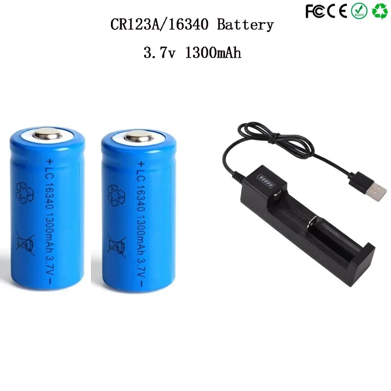3.7V 16340 CR123A 1300mAh Li-ion Rechargeable Battery for Flashlight Laser Pointer Surveillance Camera CR17345 Batteries