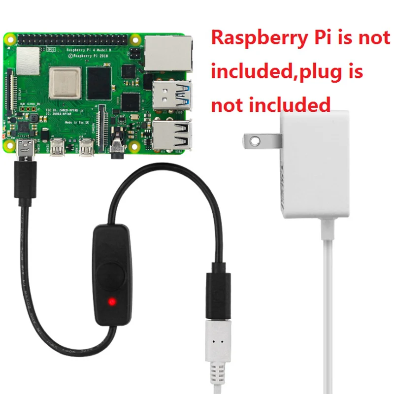 Interruptor de alimentação usb tipo c com luz indicadora macho para fêmea interruptor de cabo de extensão USB-C para raspberry pi 4b 2 peças