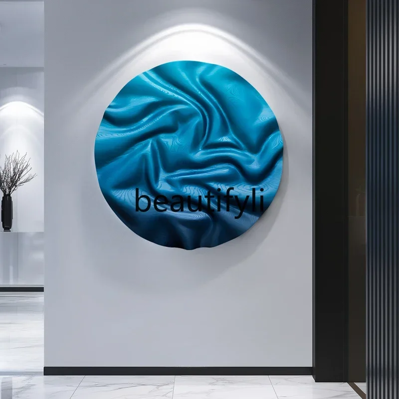 60.High-end Abstract Three-dimensional Wood Carving Painting Wrinkled Round Hanging Painting Corridor Entrance Decoration Painti