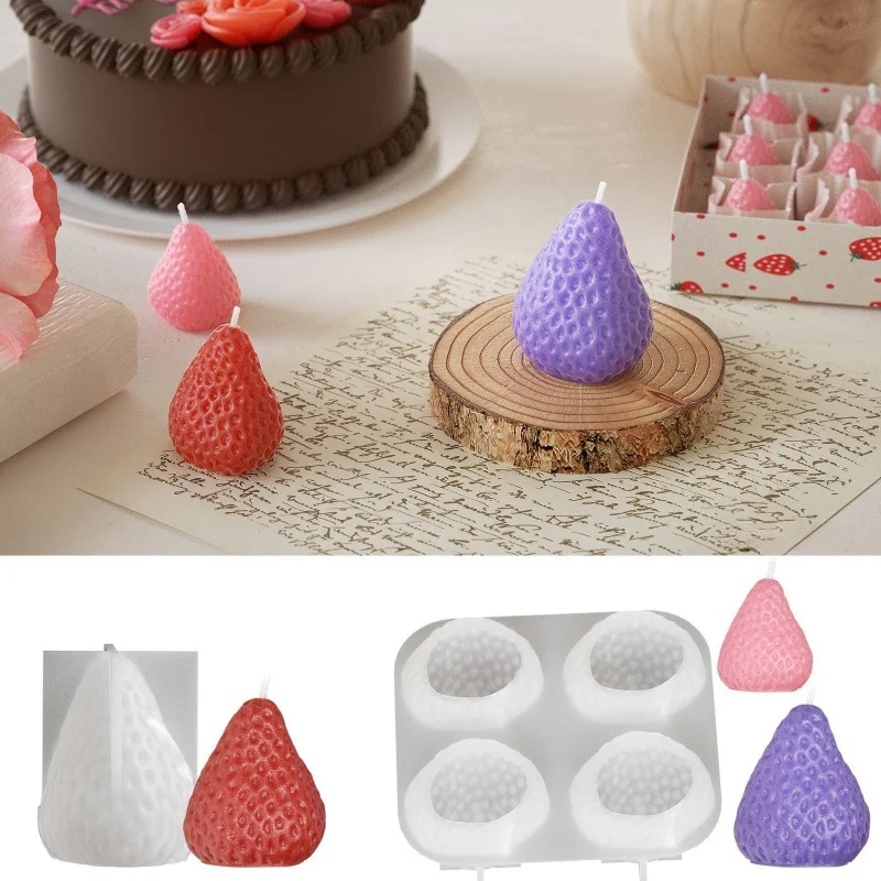 3D Strawberry Candle Silicone Mold DIY Muse Pudding Chocolate Cake Decoration Baking Molds Creative Handmade Aromatherapy Making