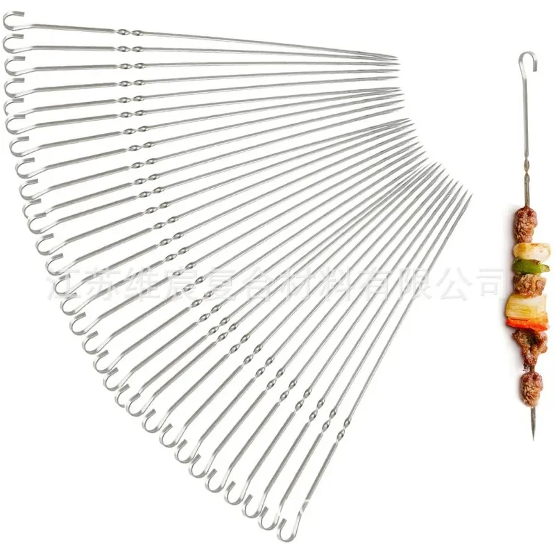 6pcs Stainless Steel Barbecue Skewer 6Pcs Wide BBQ Sticks Flat BBQ Fork Outdoor Camping Picnic BBQ Utensil Kitchen Accessories