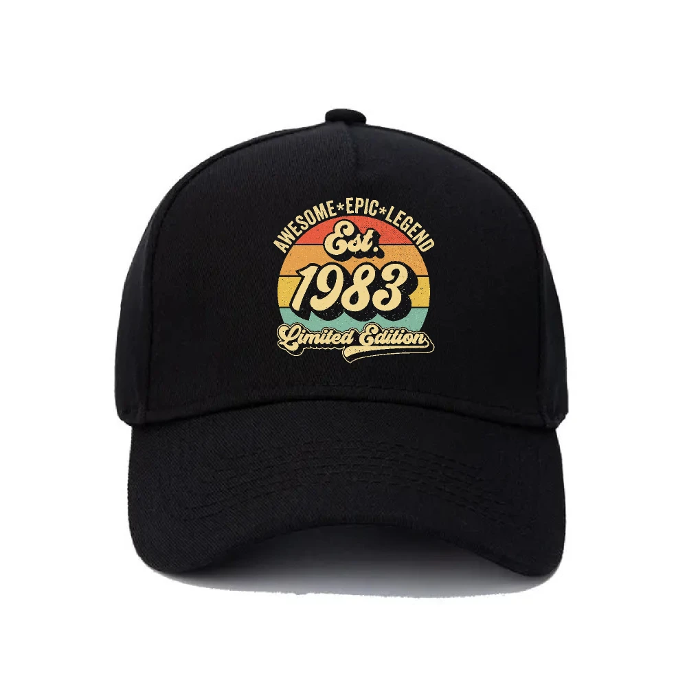 Baseball Cap Established 1983 Limited Edition Retro Sunset Print Unisex Adjustable Curved Brim Hat Breathable Outdoor Sun Hat