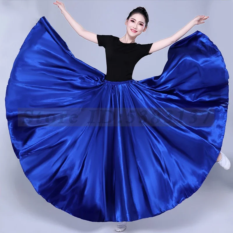 Ballet Belly Dancewear Big Swing Dance Skirts 720 Degree Satin Skirt Long Latin Dancer Practice Wear Women Gypsy Flamenco Skirt