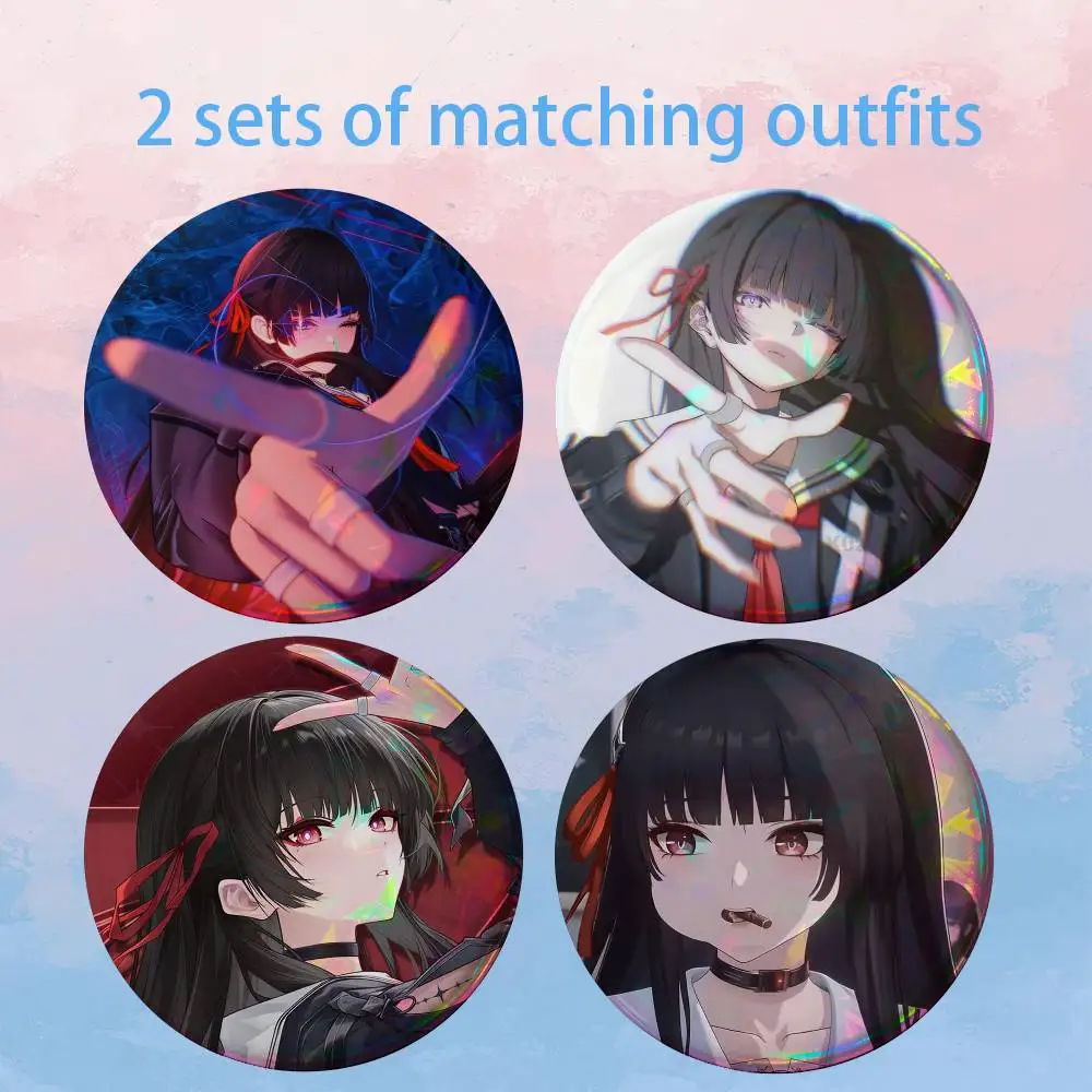 Game W-Wuwa C-Chisa 2 piece set Badges On Backpack Jacket Cartoon Round Brooches Acrylic Button Pins Collection Gifts