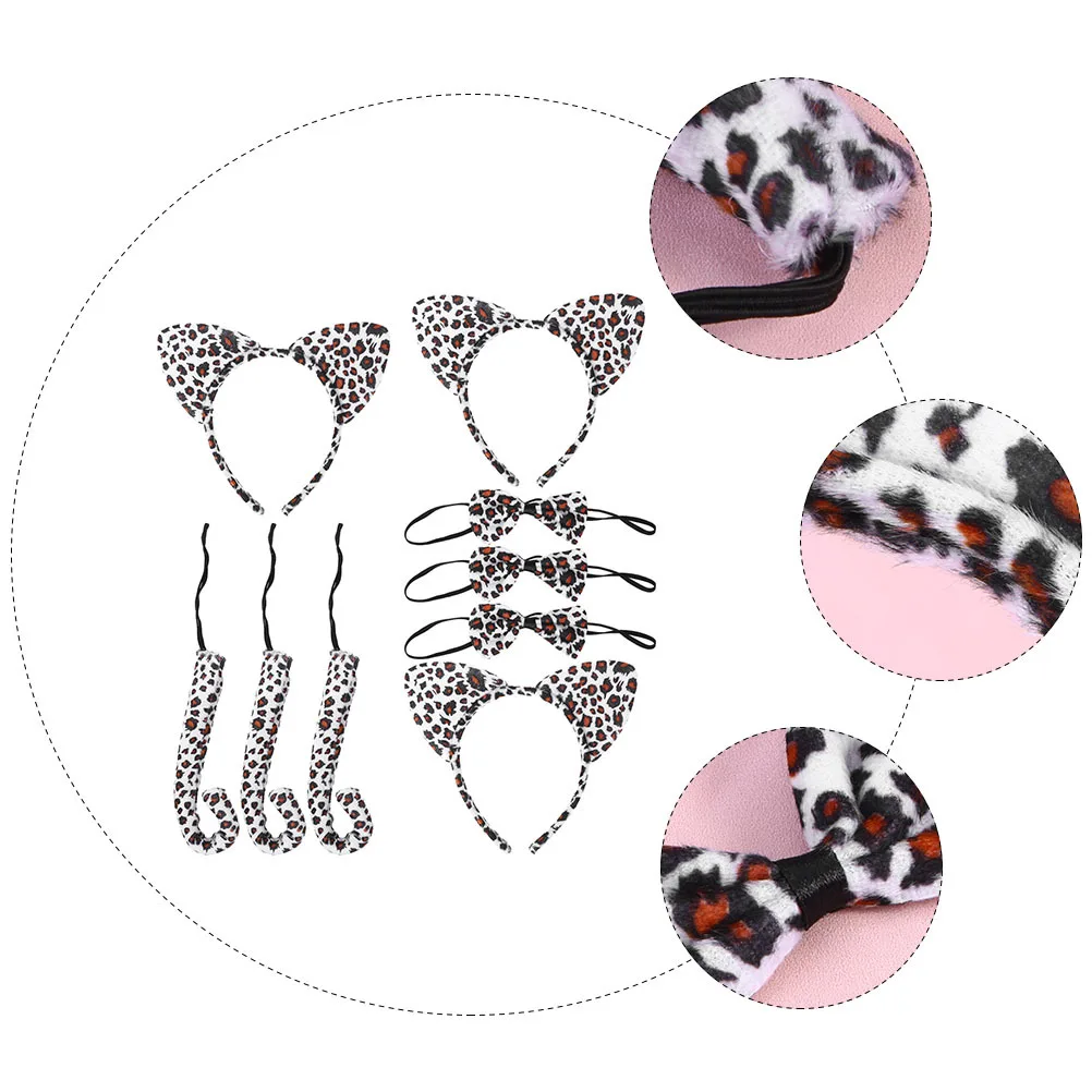 

3Sets Cat Ears Headband Bow Tie Tail Set Kids Performance Costume Animal Tail Headband Costume Cosplay Suit