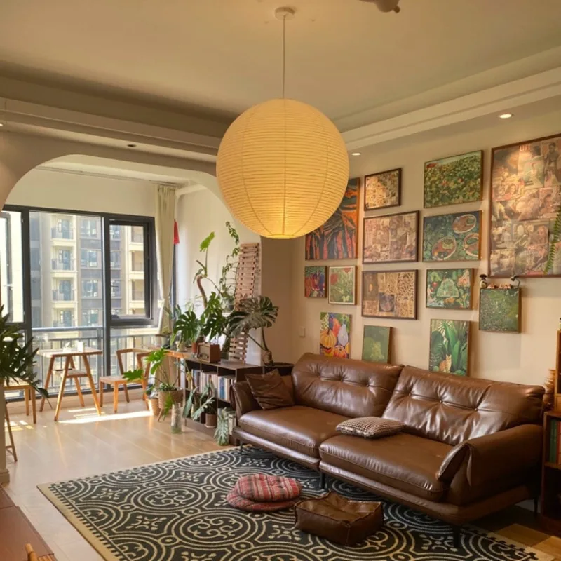 Japanese Noguchi Yong Sphere Ceiling Pendant Lights LED Wabi-sabi Rice Paper Chandelier For Living Room Home Decor Hanging Light