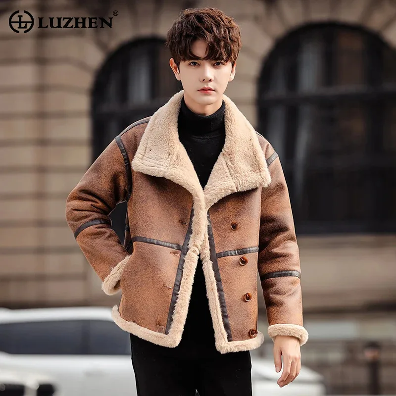 

LUZHEN Jacket Design Fur Faux Lamb Wool Leather Patchwork New Winter Outerwear Male Casual Trendy High Quality Warm Coats JY4667