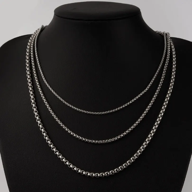 45/50/60/70/80/90cm Long Chain Simple Jewelry Around Neck Decor Stainless Steel Box Necklaces For Women Men DIY Pendant Supplies