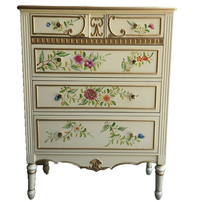 LTT ivory white chest of drawers solid wood living room storage storage cabinet European French decorative cabinet