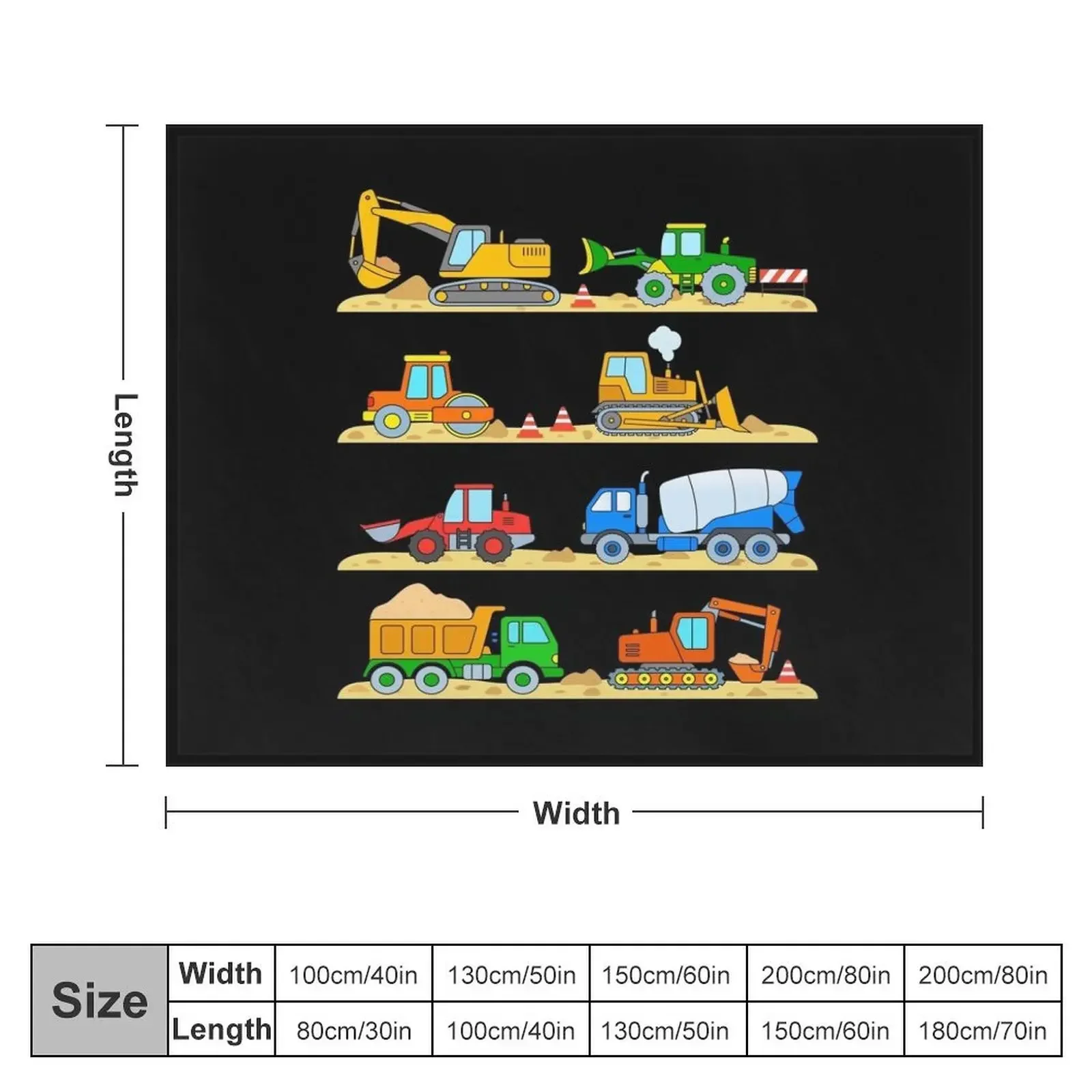 Construction Digger Dump Truck Bulldozer Concrete Mixer Throw Blanket Extra Large Throw Tourist Blankets