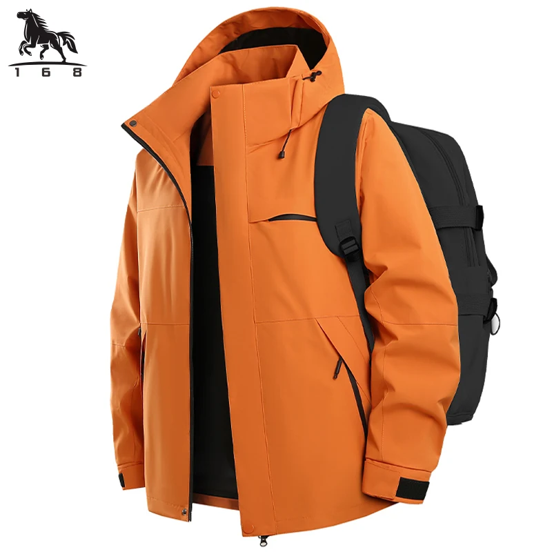 

Jacket Mens Spring autumn New men jacket solid color hooded Jackets casual coat Men's business coats Size M-4XL 5XL Hat detacha