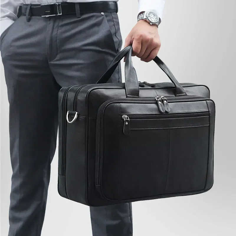 Luxury Men Handbag Men's Genuine Leather Shoulder Bag Male Large Capacity Travel Bag Multi-Functional Real Leather Briefcase