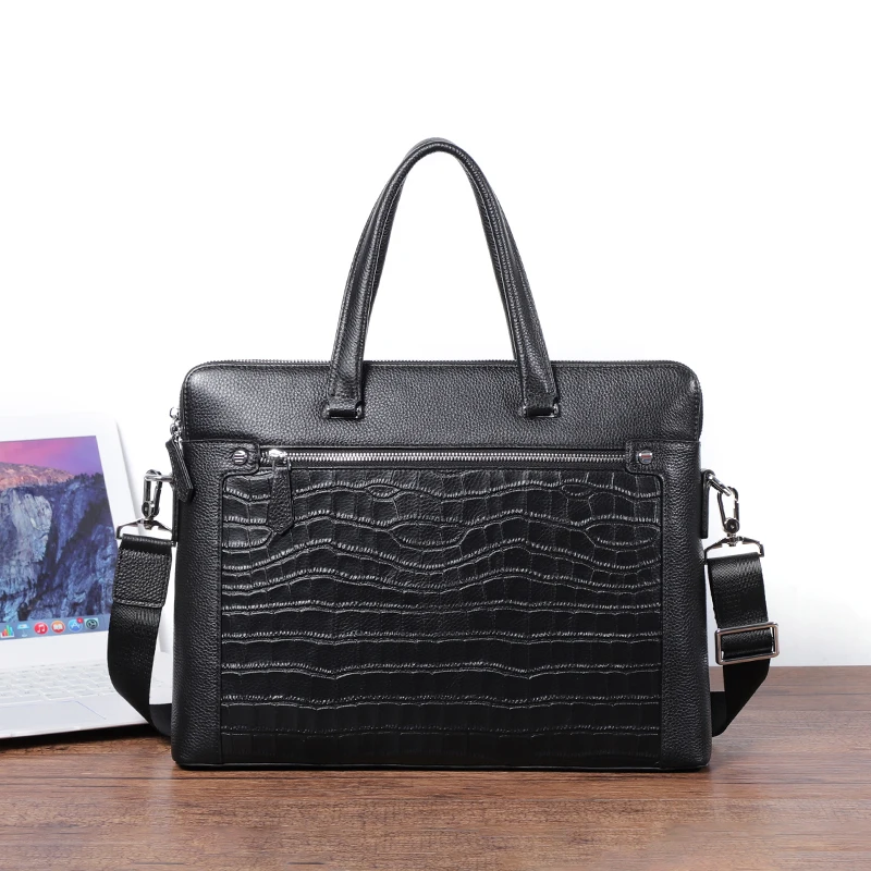 Sac à main motif Crocodile en cuir véritable pour hommes, mallette pour ordinateur portable, Double fermeture éclair, sacs à bandoulière, sacoche, nouvelle collection