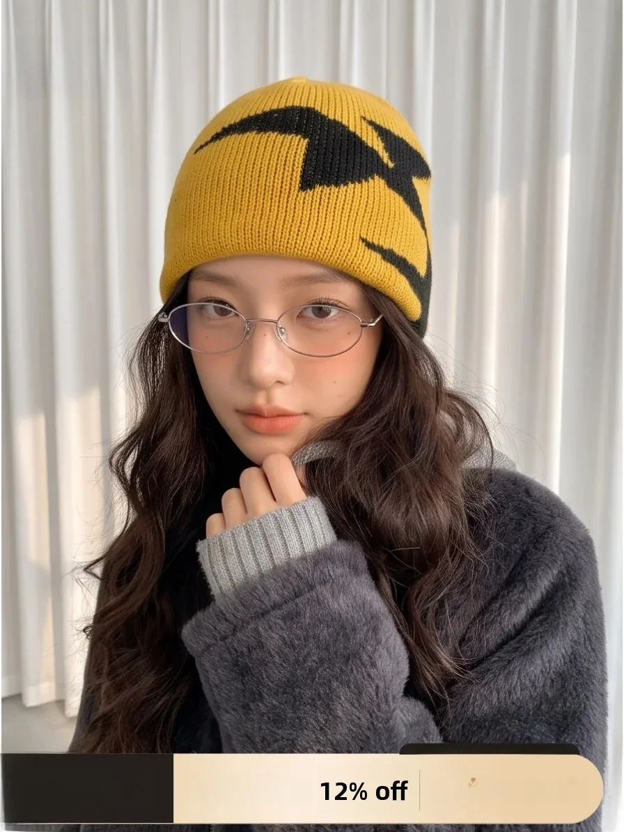 warm-knitted-hat-women's-winter-ear-protection-thickened-cable-knit-unique-style-casual-fashion-retro-style-foldable-cap