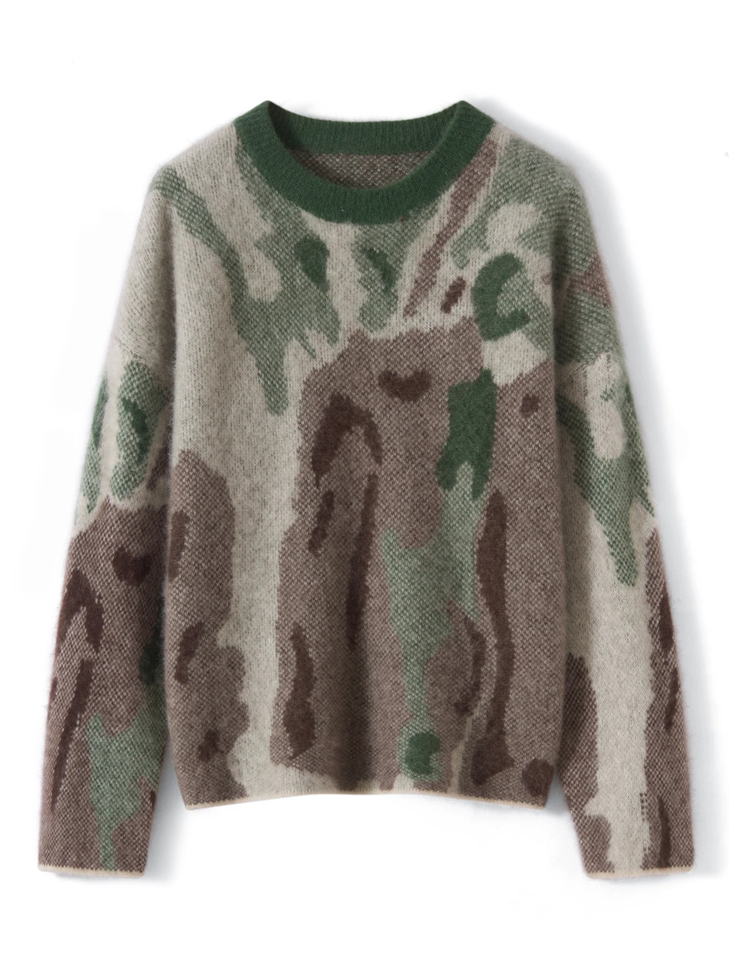 TLOML Ink Painting Artistic Sweater Women‘s 100% Plush Wool Knitwear O-neck Pullover Autumn Winter Thicken Loose Fashion Tops